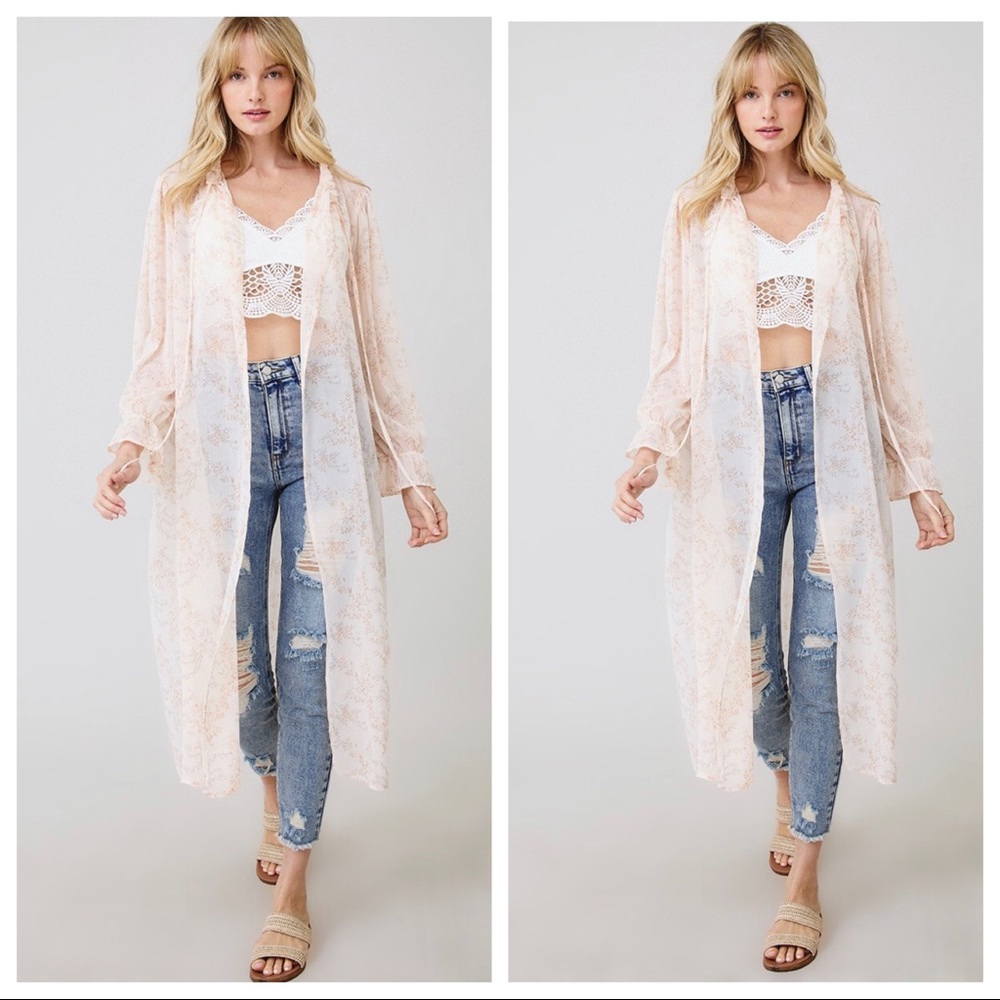 Bohemian chic Floral print sheer Long Cardigan - Picture 3 of 4